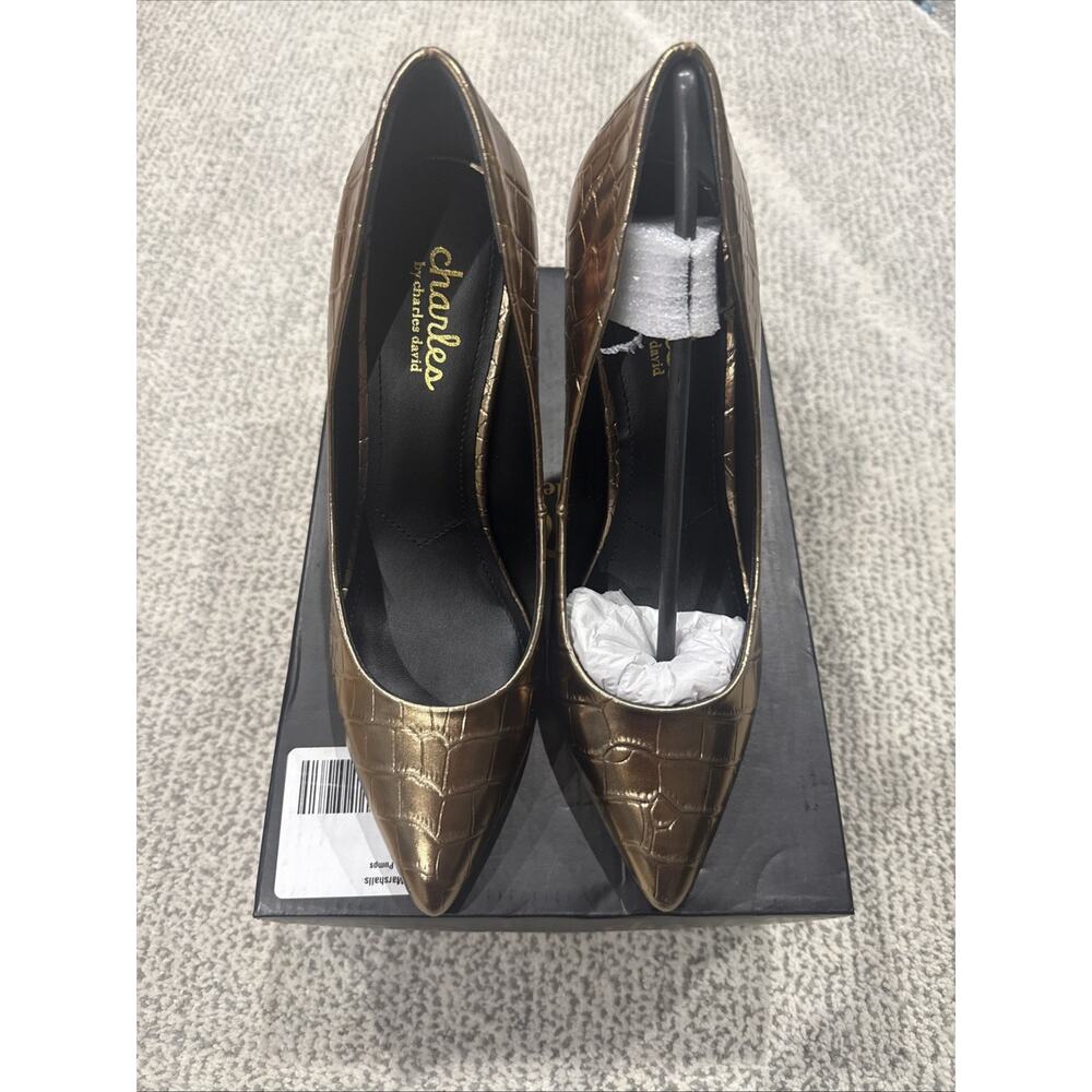 Charles by Charles David Metallic Bronze Croc-Embossed Pointed-Toe Heels